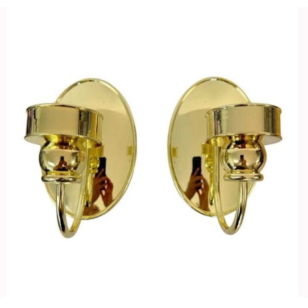 Partylite Gold Oval Mirror Finish Candle Holder Wall Sconces 6" Shiny Glam 2 NEW